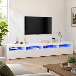 Modern White TV Cabinet with RGB LED Lighting 240cm