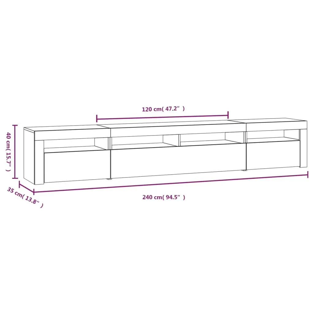 White TV Cabinet with RGB LED Lighting 240cm
