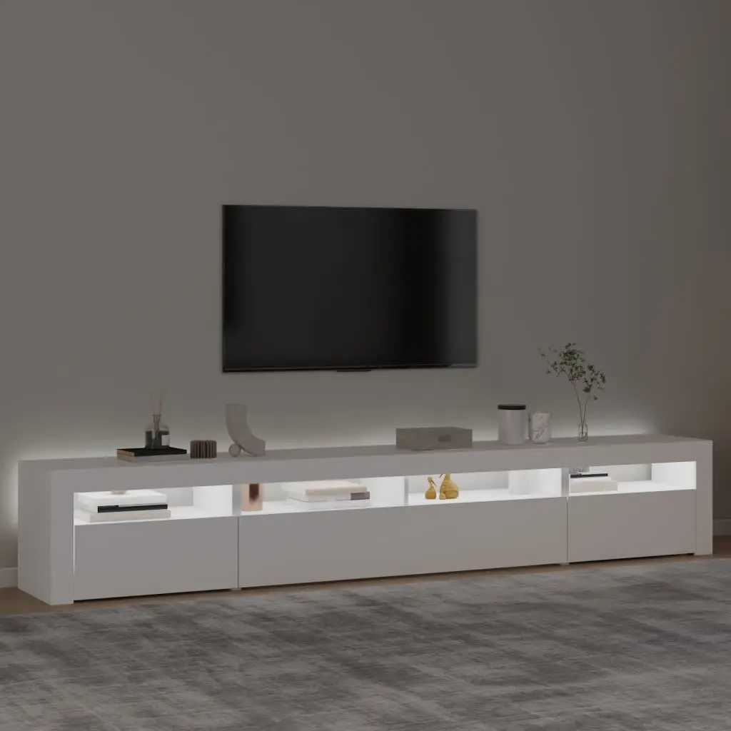 White TV Cabinet with RGB LED Lighting 240cm