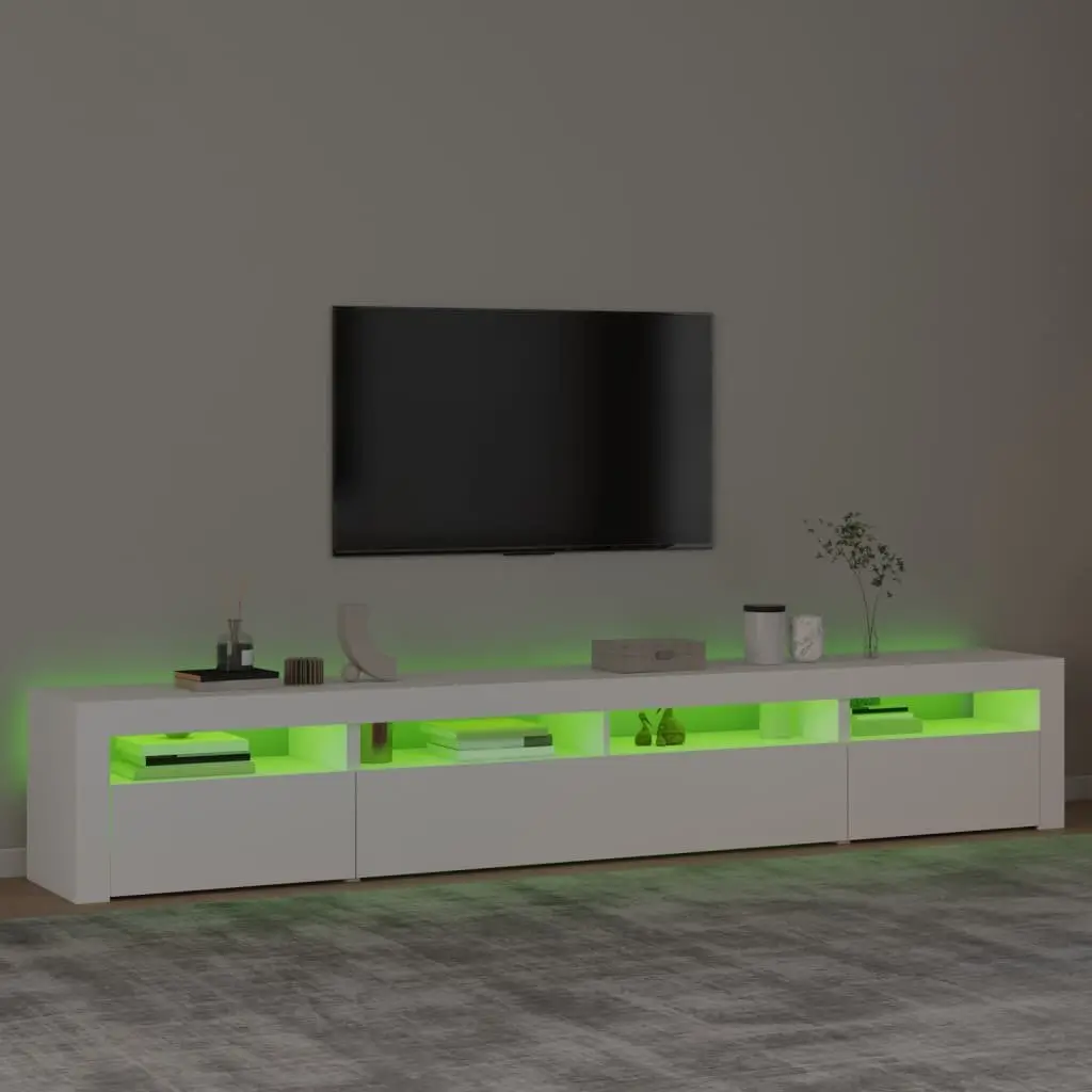 White TV Cabinet with RGB LED Lighting 240cm