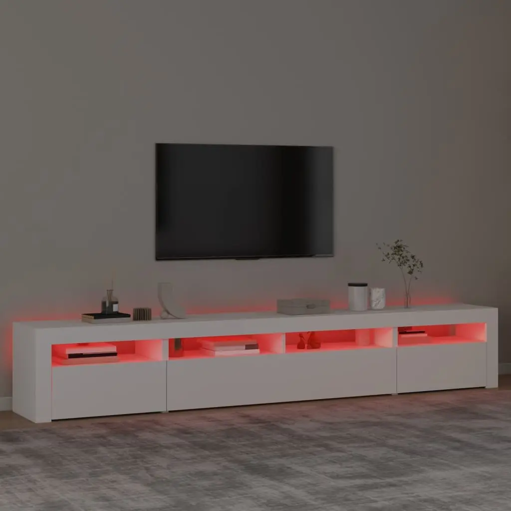 White TV Cabinet with RGB LED Lighting 240cm