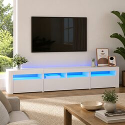 White LED Light TV Cabinet 210cm Storage Unit