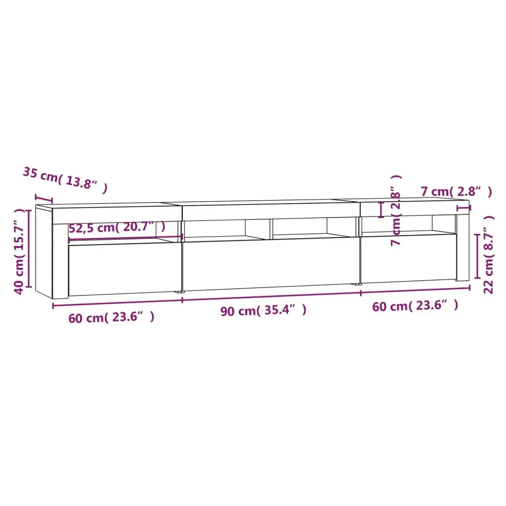 White LED Light TV Cabinet 210cm Storage Unit