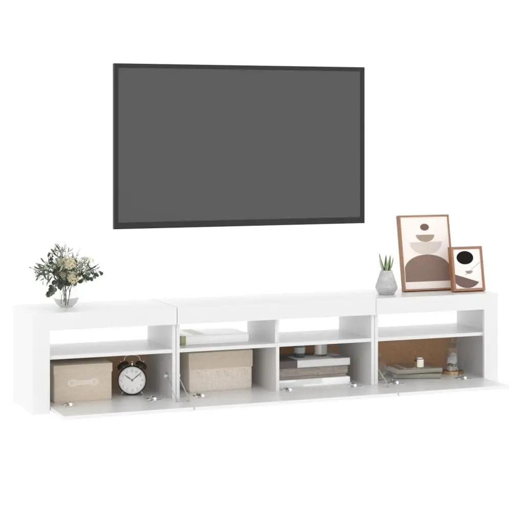 White LED Light TV Cabinet 210cm Storage Unit