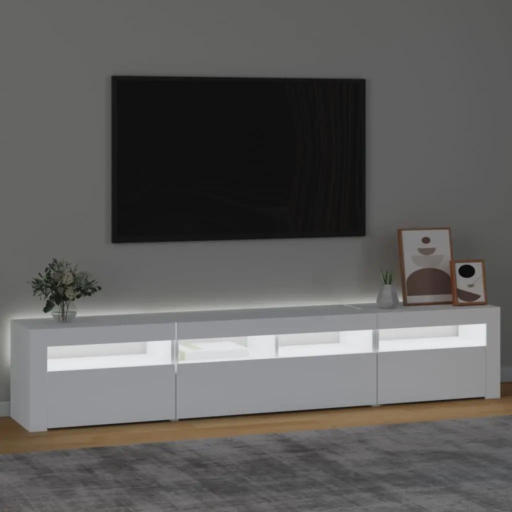 White LED Light TV Cabinet 210cm Storage Unit