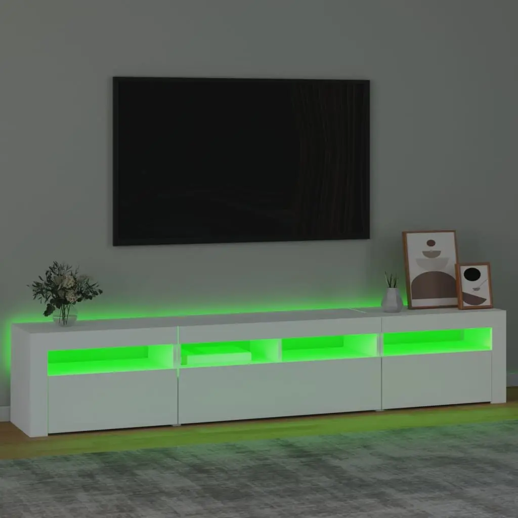 White LED Light TV Cabinet 210cm Storage Unit