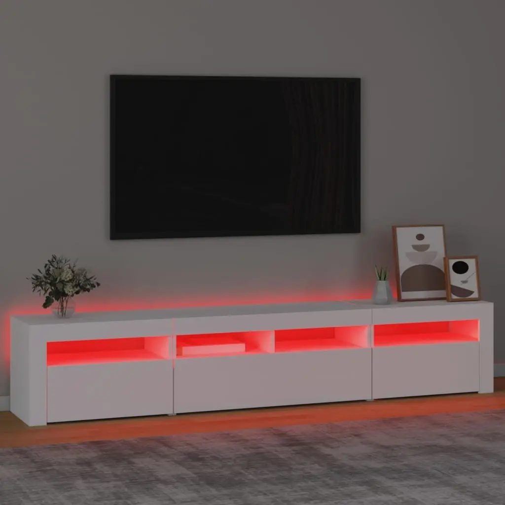 White LED Light TV Cabinet 210cm Storage Unit