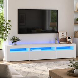 White TV Cabinet with RGB LED Lighting for Modern Homes