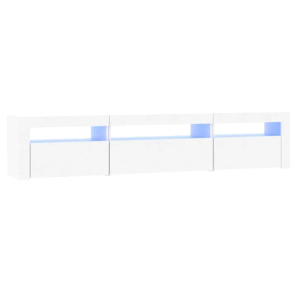 TV Cabinet Modern White RGB LED Lights Engineered Wood Storage Unit 195x35x40 cm
