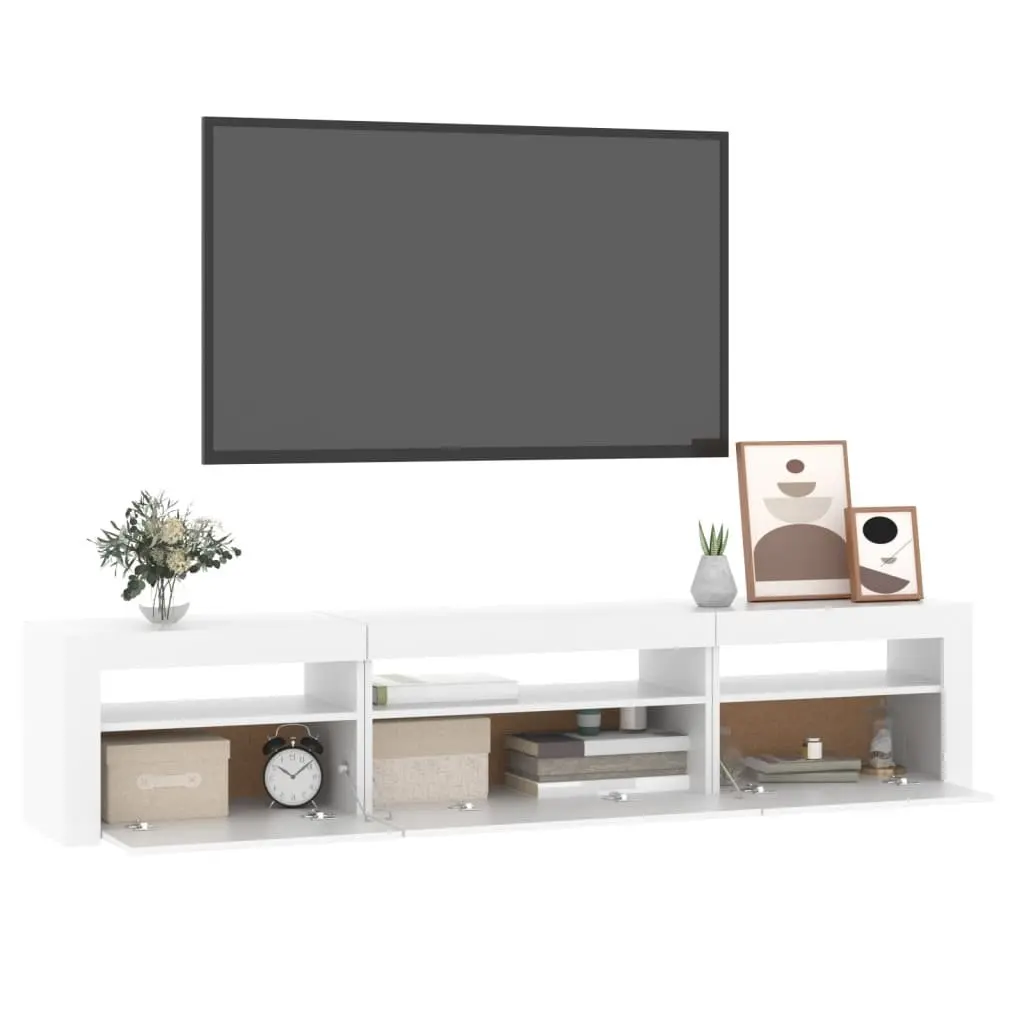 TV Cabinet Modern White RGB LED Lights Engineered Wood Storage Unit 195x35x40 cm