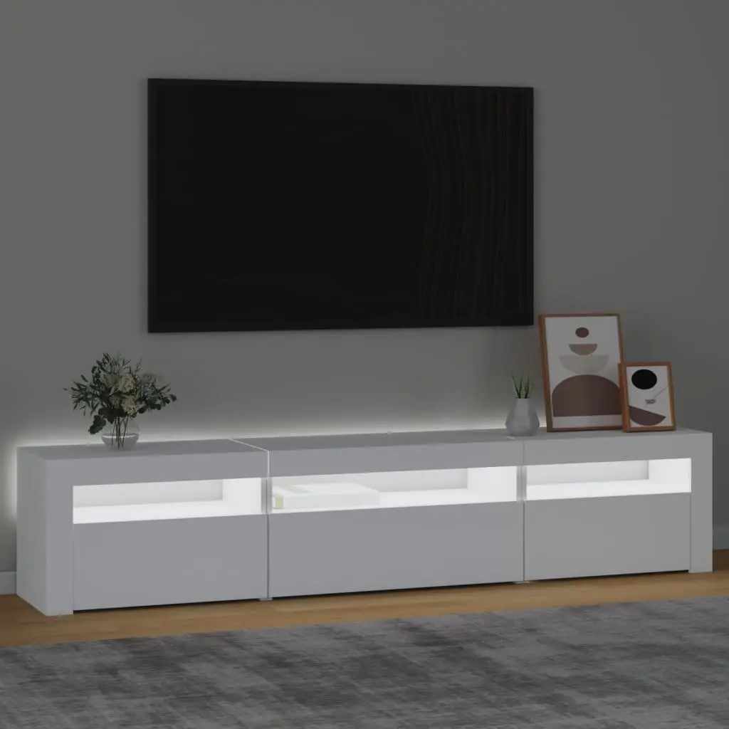 TV Cabinet Modern White RGB LED Lights Engineered Wood Storage Unit 195x35x40 cm