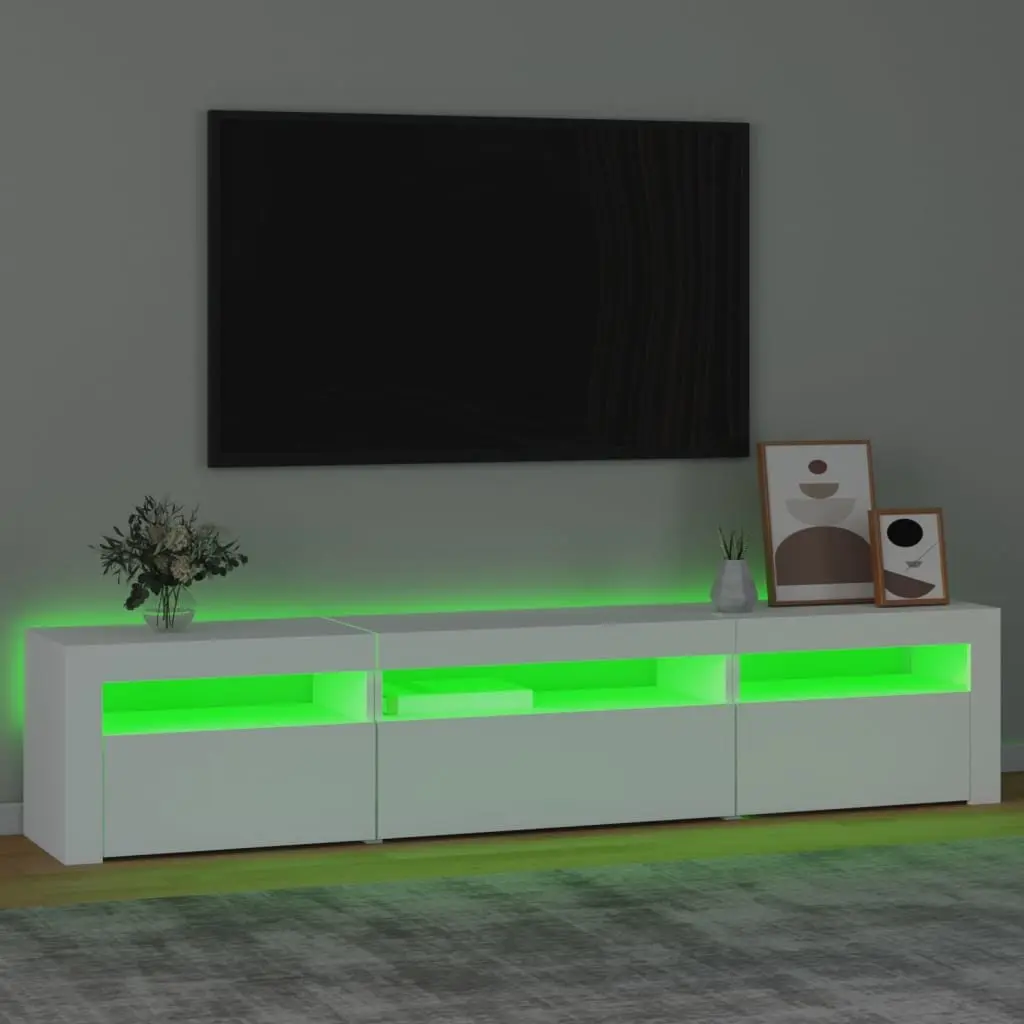 TV Cabinet Modern White RGB LED Lights Engineered Wood Storage Unit 195x35x40 cm