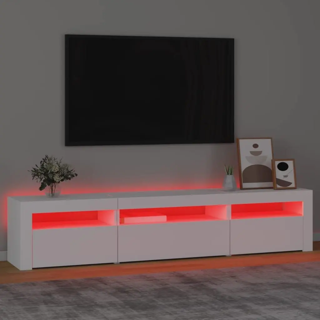 TV Cabinet Modern White RGB LED Lights Engineered Wood Storage Unit 195x35x40 cm