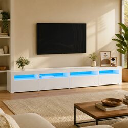 Modern White TV Cabinet with RGB LED Lights
