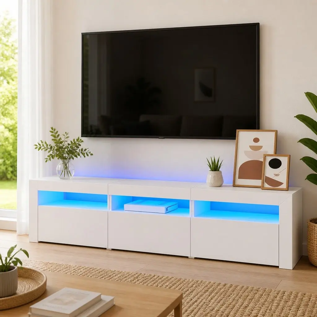 White TV Cabinet with RGB LED Lighting