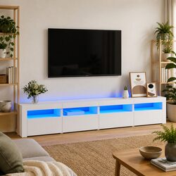 Modern White TV Cabinet with RGB LED Lighting