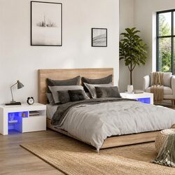 Elegant Bedside Cabinets with RGB LED Lights, Set of 2