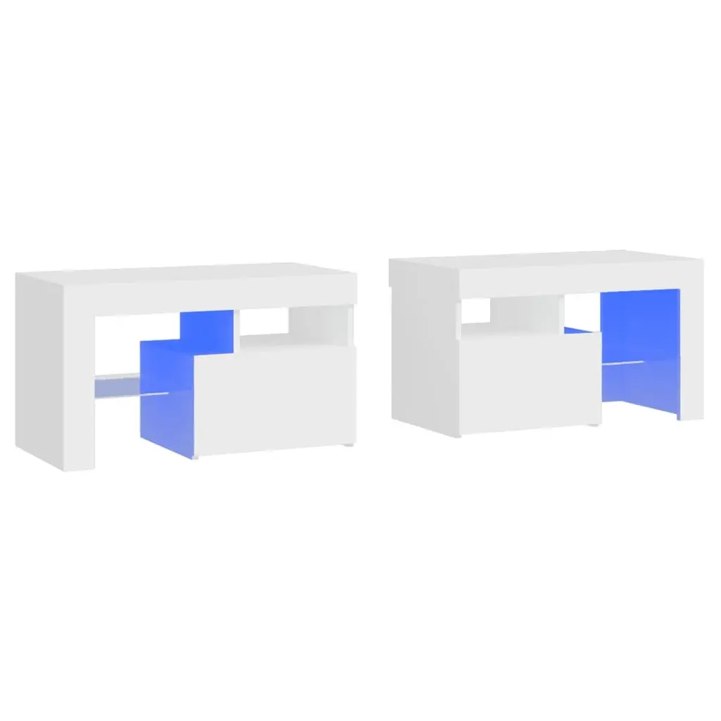 Bedside Cabinets Modern White 70x36.5x40cm Engineered Wood Set of 2 with RGB LED Lights