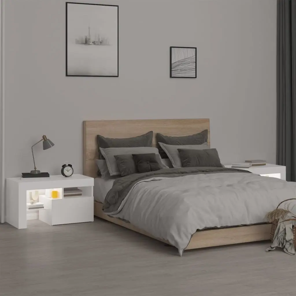 Bedside Cabinets Modern White 70x36.5x40cm Engineered Wood Set of 2 with RGB LED Lights