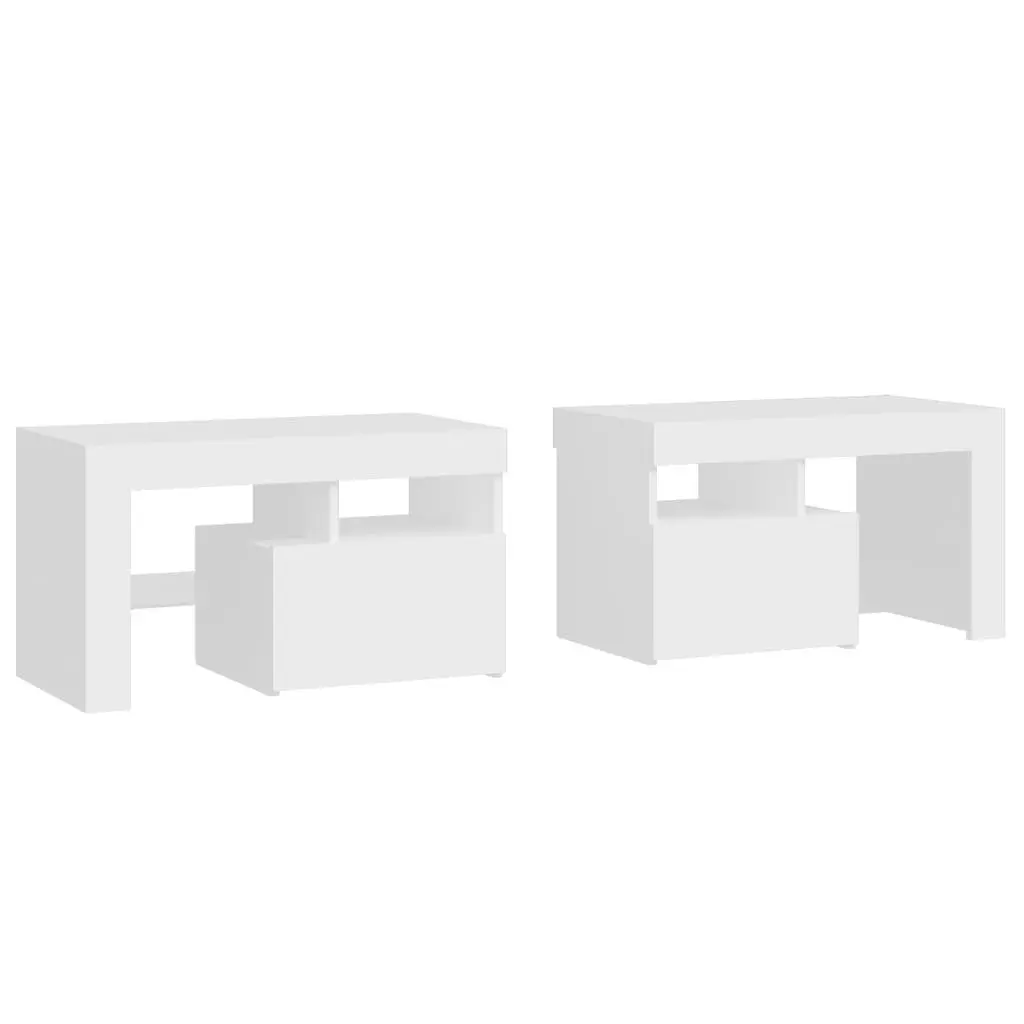 Bedside Cabinets Modern White 70x36.5x40cm Engineered Wood Set of 2 with RGB LED Lights