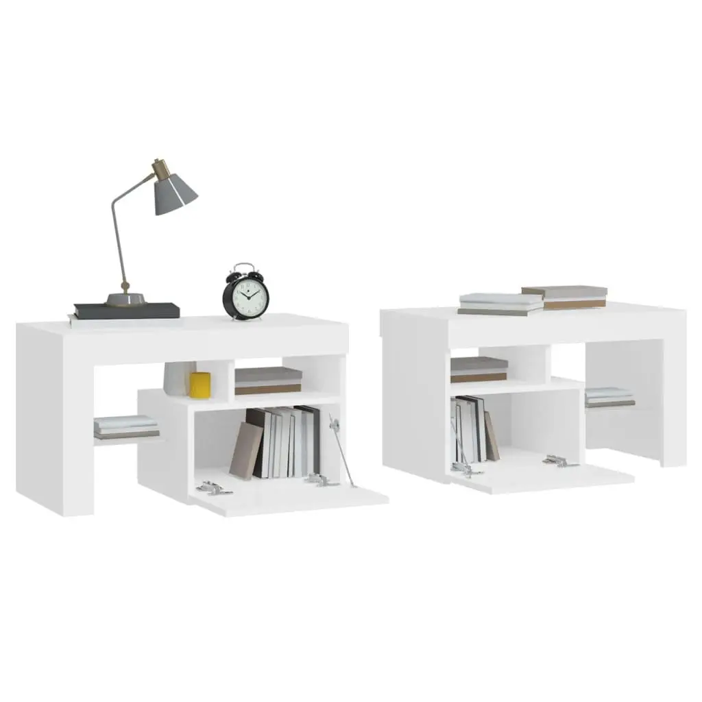 Bedside Cabinets Modern White 70x36.5x40cm Engineered Wood Set of 2 with RGB LED Lights