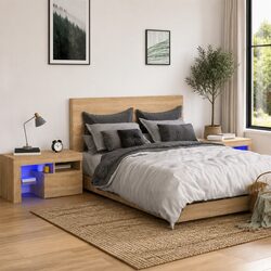 Sonoma Oak Bedside Cabinets with LED Lights - 2 Pack