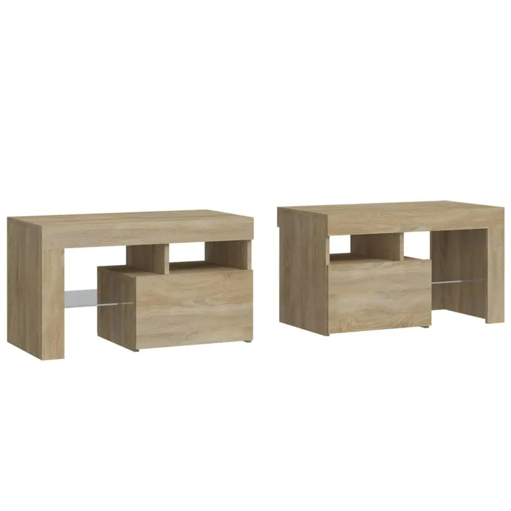 Bedside Cabinets 2 pcs LED Lights Modern Storage Nightstand Table Sonoma Oak