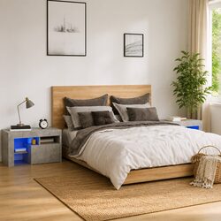 Grey Bedside Cabinets with RGB LED Lights Pair 70x36.5x40cm