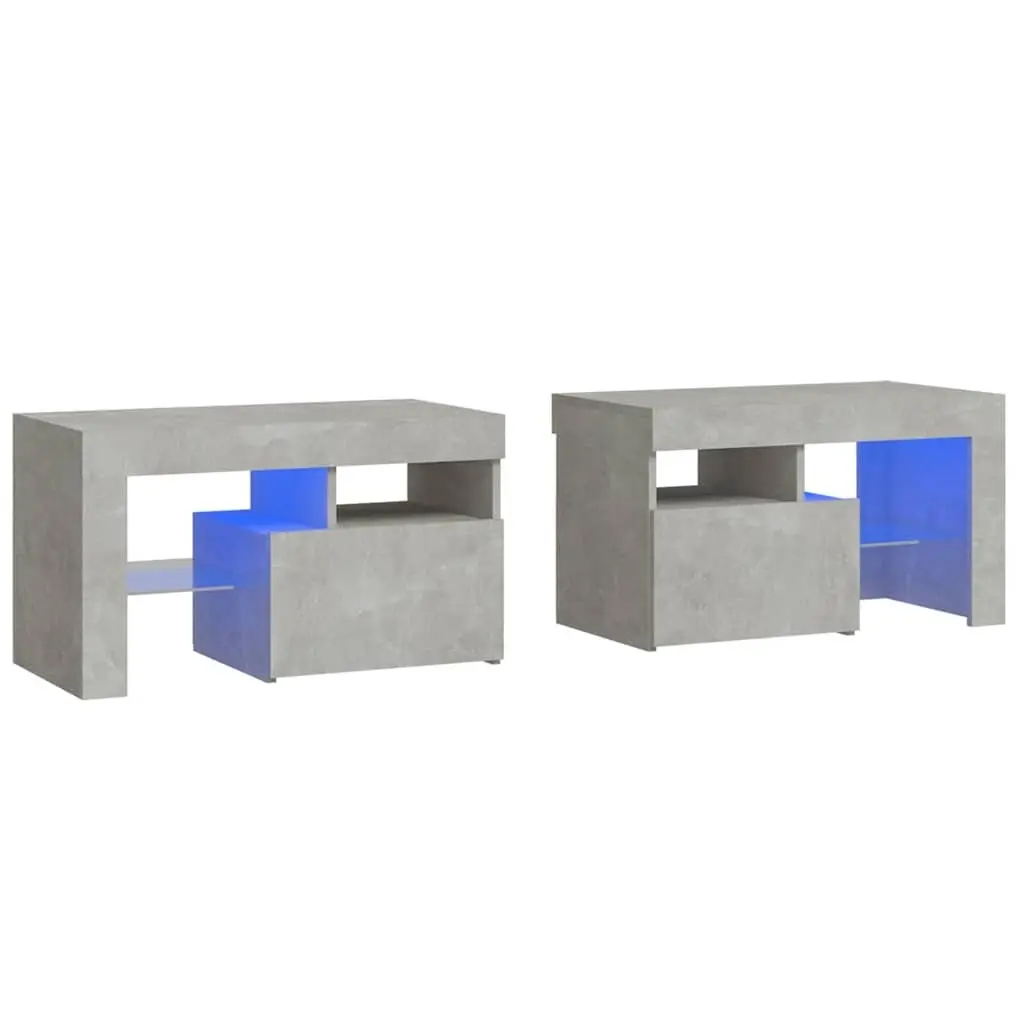 Grey Bedside Cabinets with RGB LED Lights Pair 70x36.5x40cm