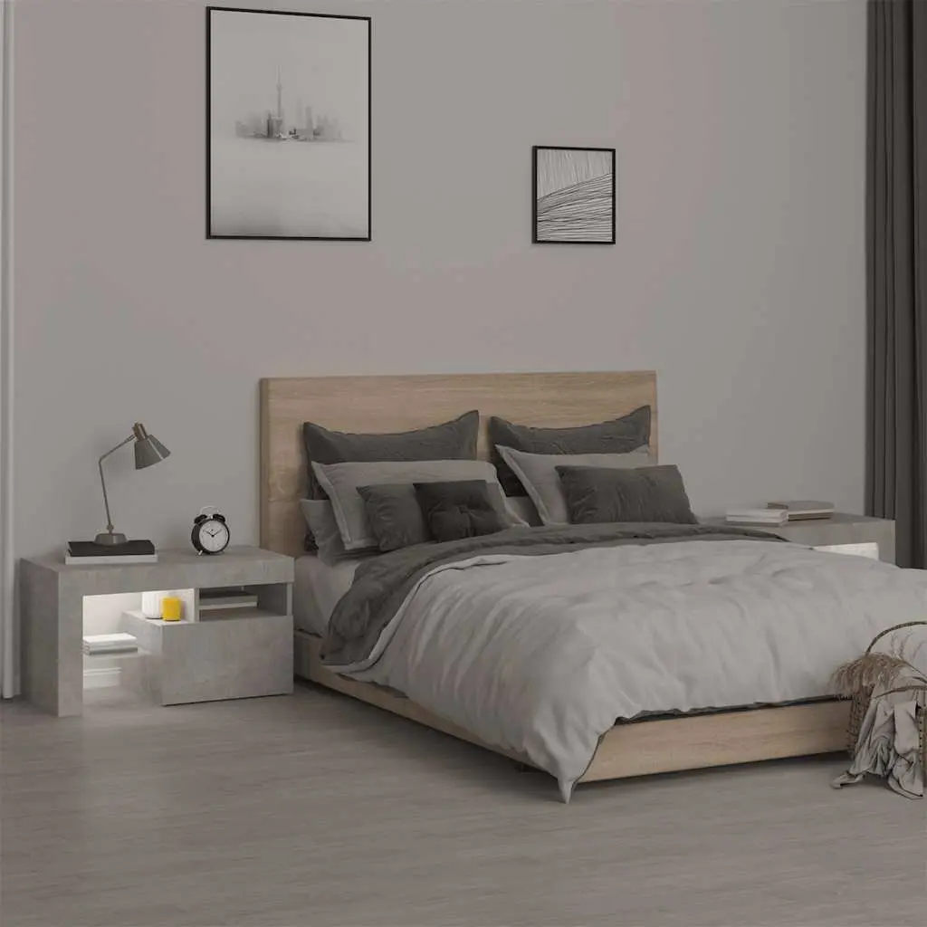 Grey Bedside Cabinets with RGB LED Lights Pair 70x36.5x40cm