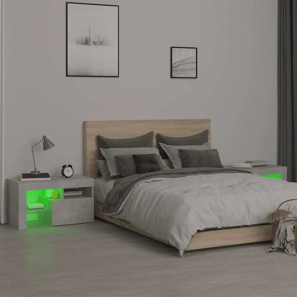 Grey Bedside Cabinets with RGB LED Lights Pair 70x36.5x40cm