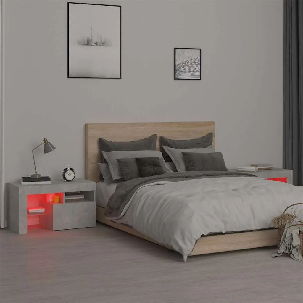 Grey Bedside Cabinets with RGB LED Lights Pair 70x36.5x40cm