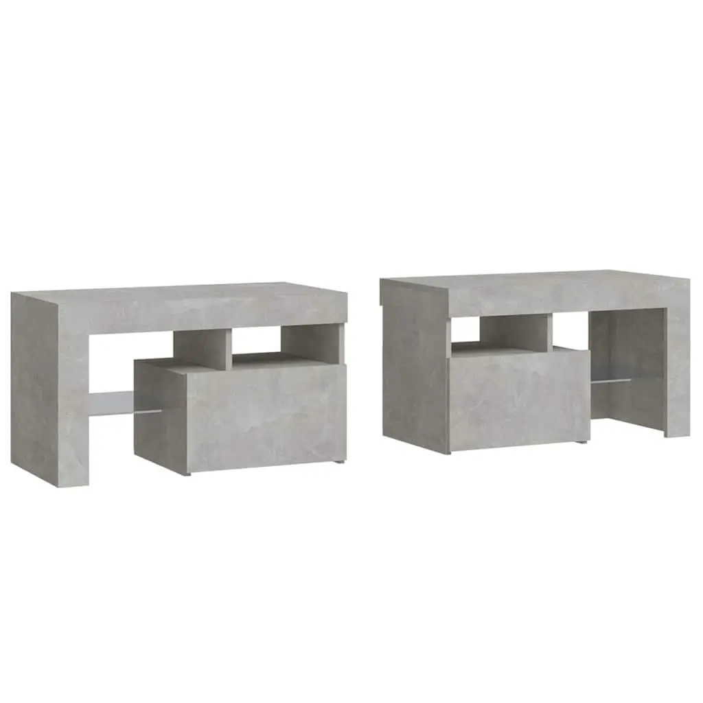 Grey Bedside Cabinets with RGB LED Lights Pair 70x36.5x40cm
