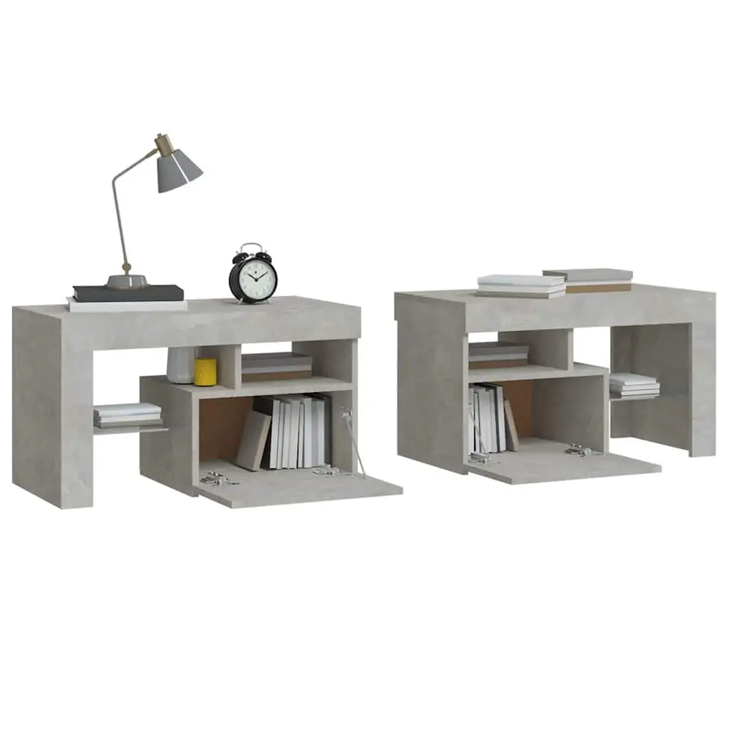 Grey Bedside Cabinets with RGB LED Lights Pair 70x36.5x40cm
