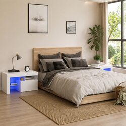 Modern High Gloss White Bedside Cabinets with LED Lights