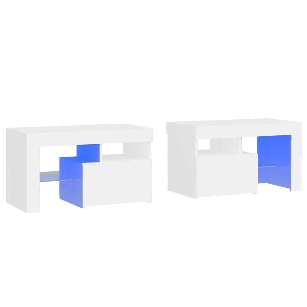 High Gloss White Bedside Cabinets with LED Lights
