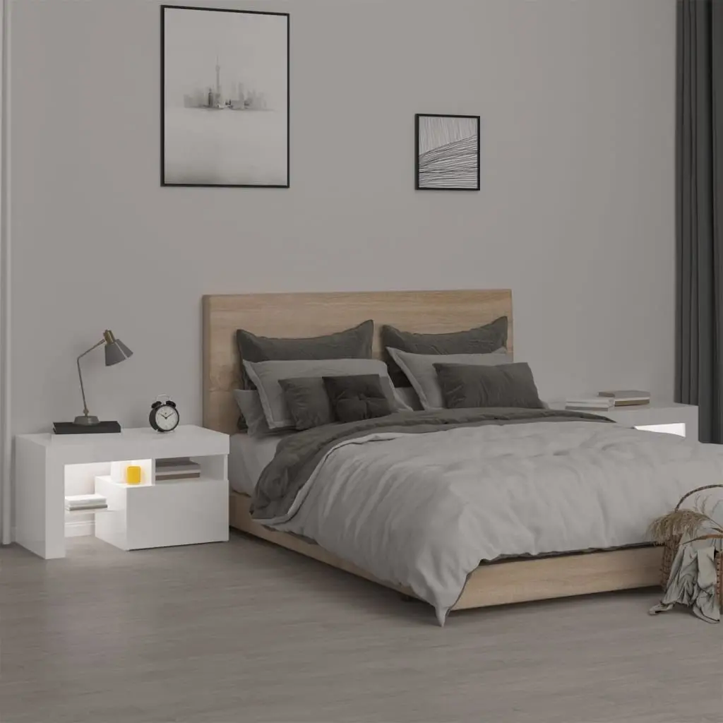High Gloss White Bedside Cabinets with LED Lights