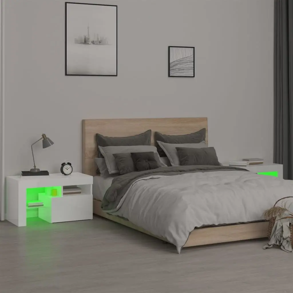 High Gloss White Bedside Cabinets with LED Lights