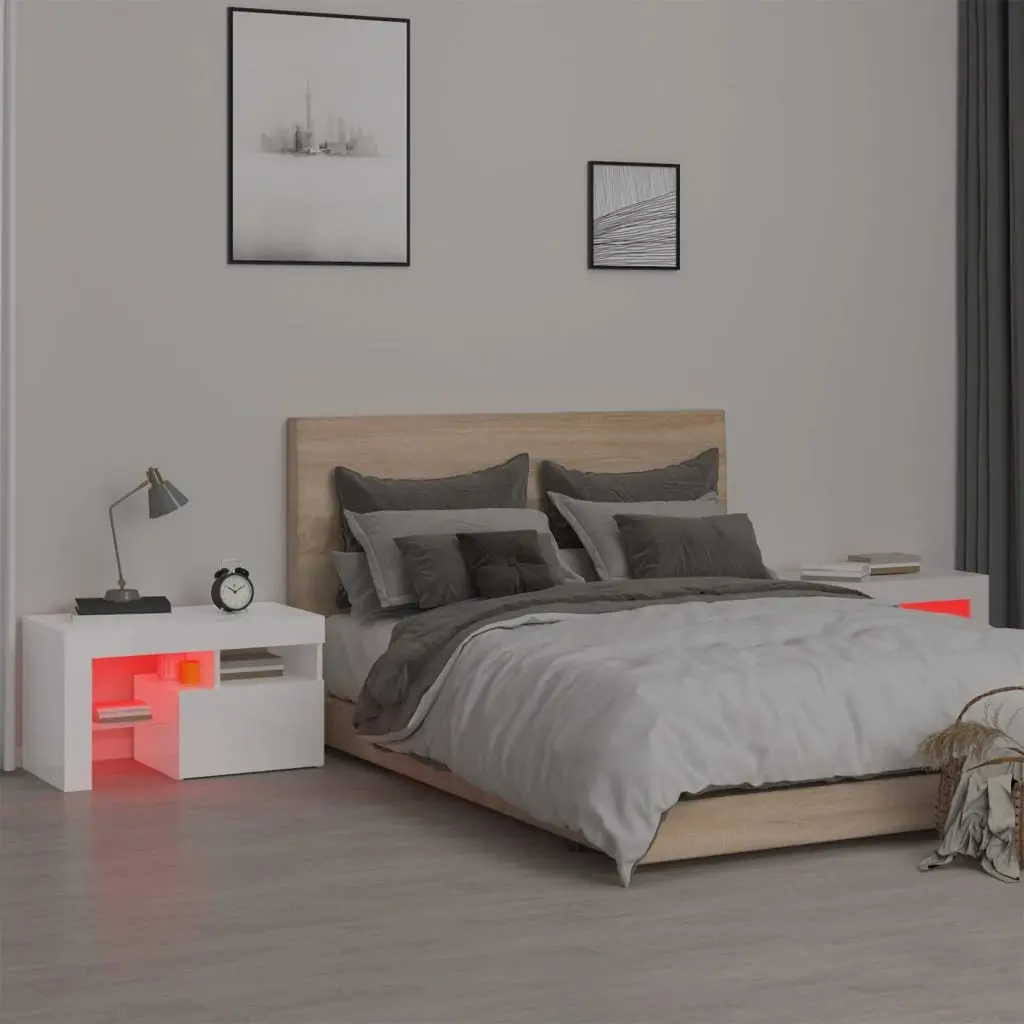 High Gloss White Bedside Cabinets with LED Lights