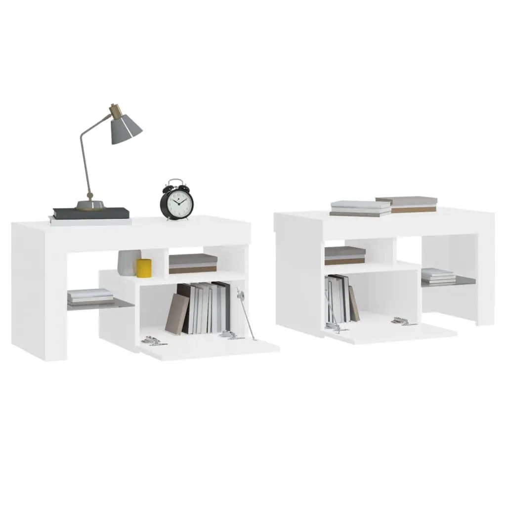 High Gloss White Bedside Cabinets with LED Lights