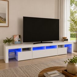 Modern White TV Cabinet with RGB LED Lighting 230cm