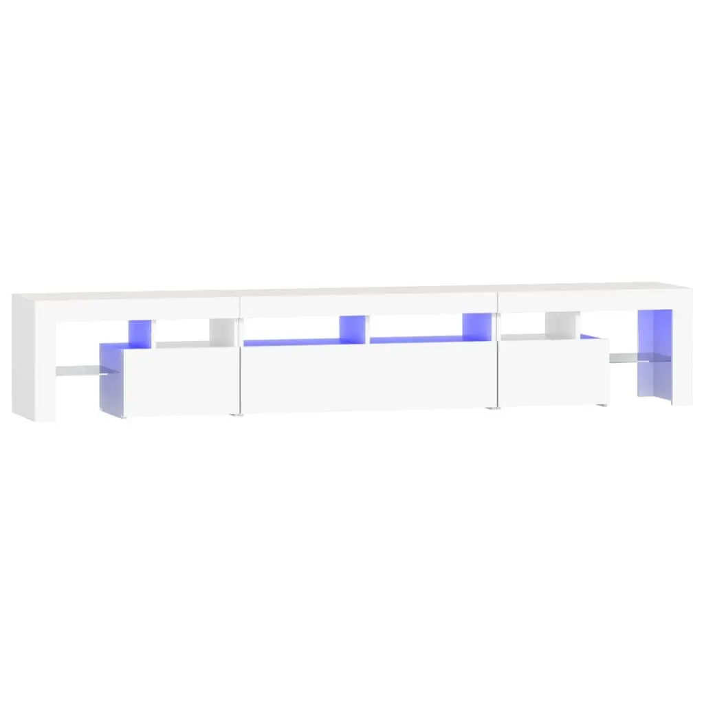 TV Cabinet White Modern 230cm Engineered Wood with RGB LED Lights