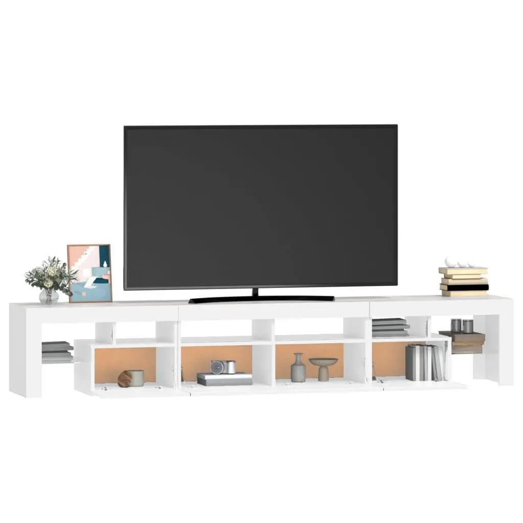 TV Cabinet White Modern 230cm Engineered Wood with RGB LED Lights