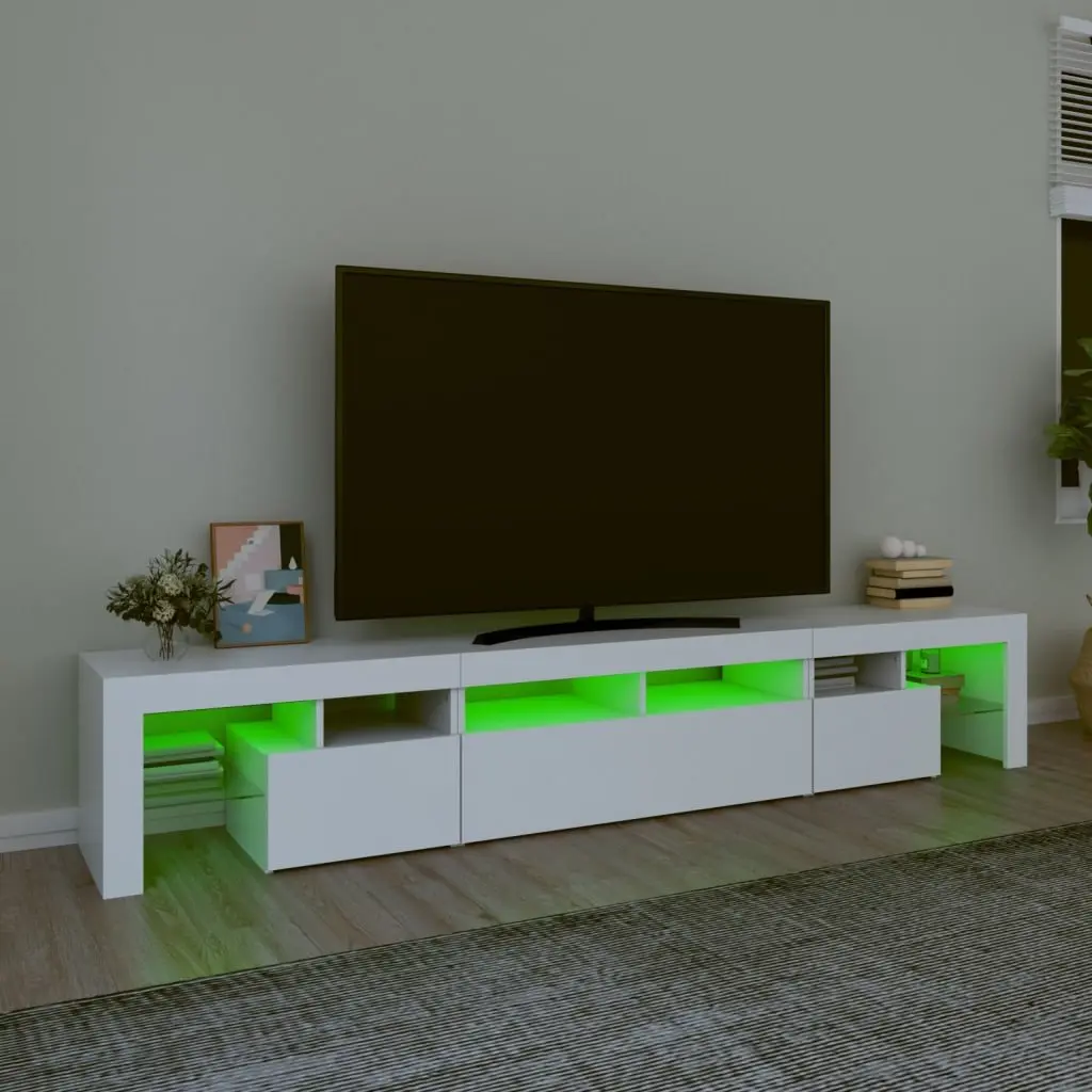 TV Cabinet White Modern 230cm Engineered Wood with RGB LED Lights