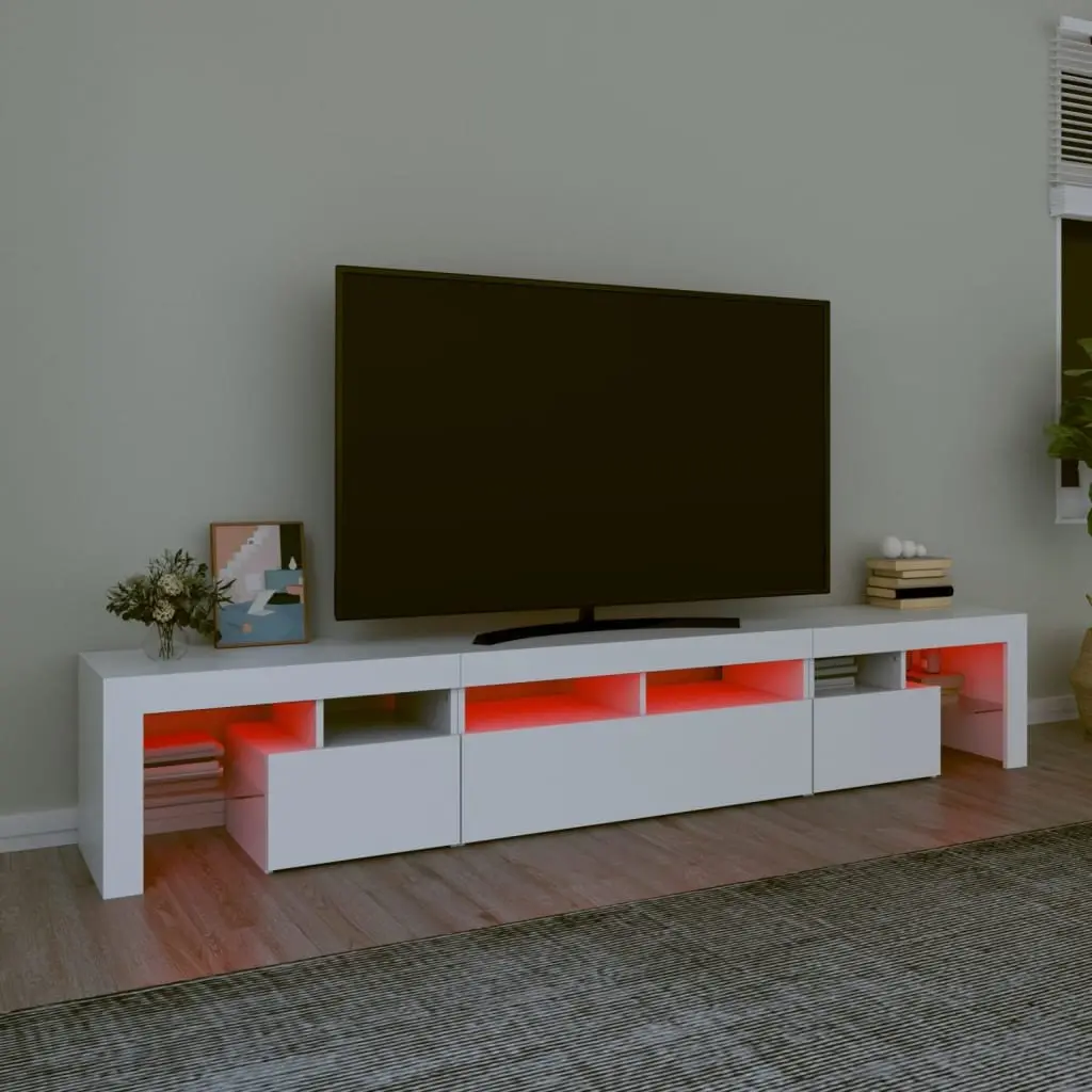 TV Cabinet White Modern 230cm Engineered Wood with RGB LED Lights