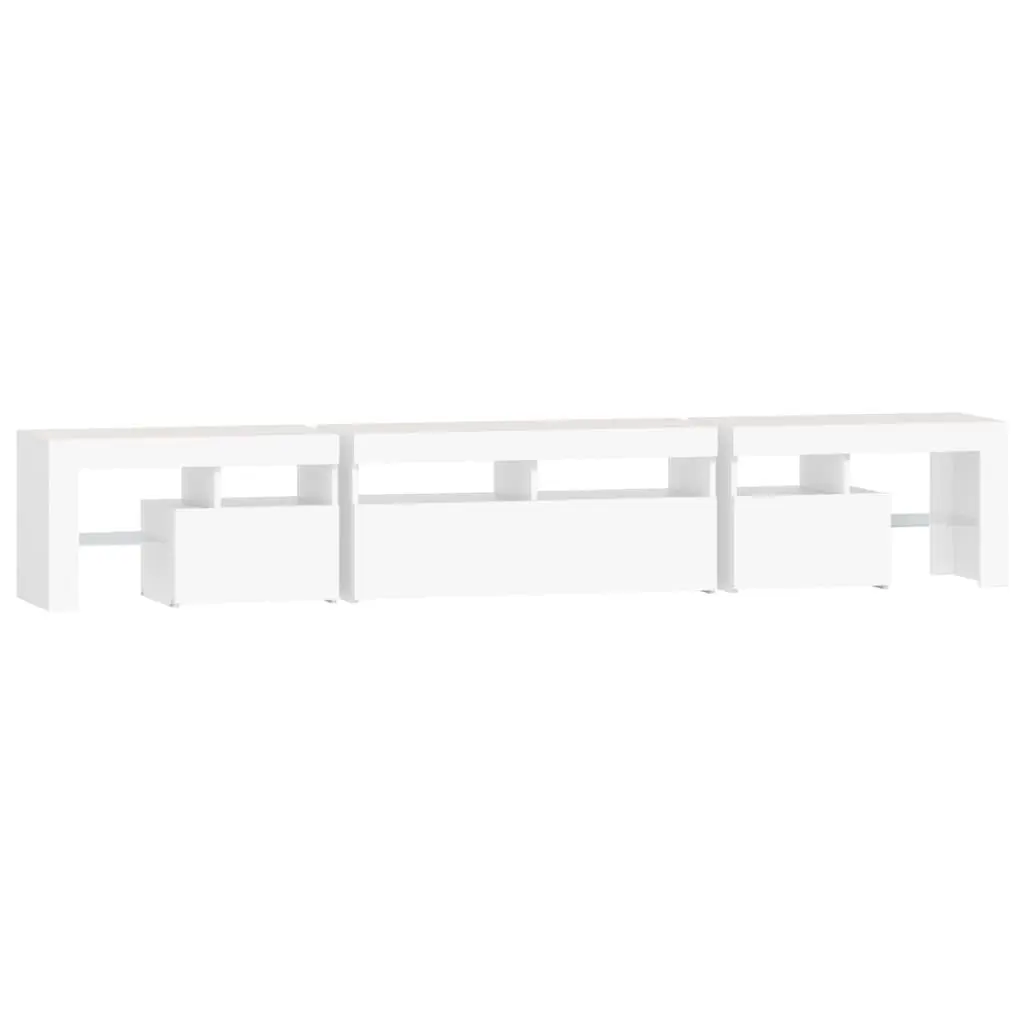 TV Cabinet White Modern 230cm Engineered Wood with RGB LED Lights