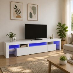 White TV Cabinet with RGB LED Lights 215x36.5x40 cm