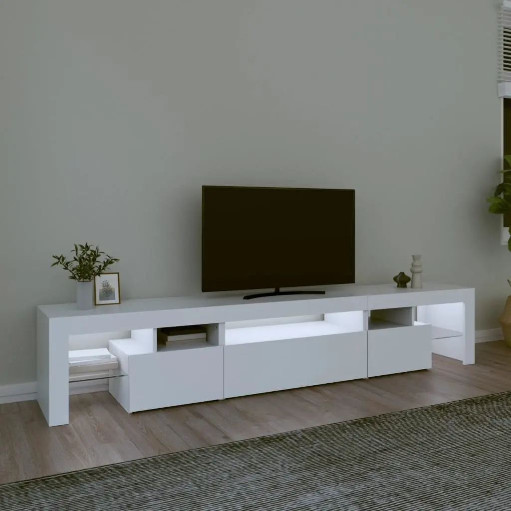 TV Cabinet Modern White 215x36.5x40 cm Engineered Wood with RGB LED Lights