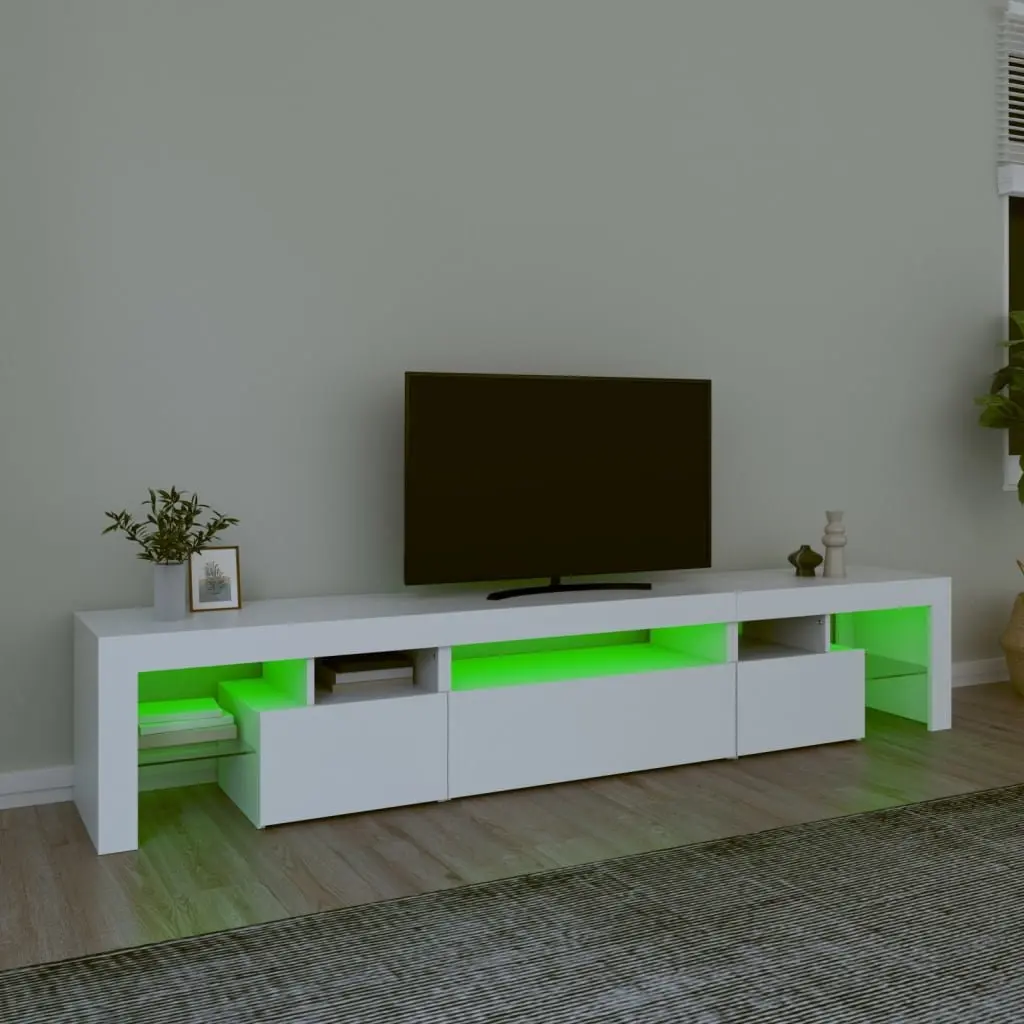 TV Cabinet Modern White 215x36.5x40 cm Engineered Wood with RGB LED Lights