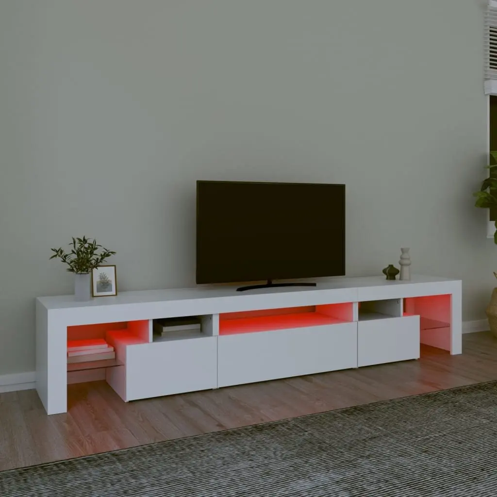 TV Cabinet Modern White 215x36.5x40 cm Engineered Wood with RGB LED Lights